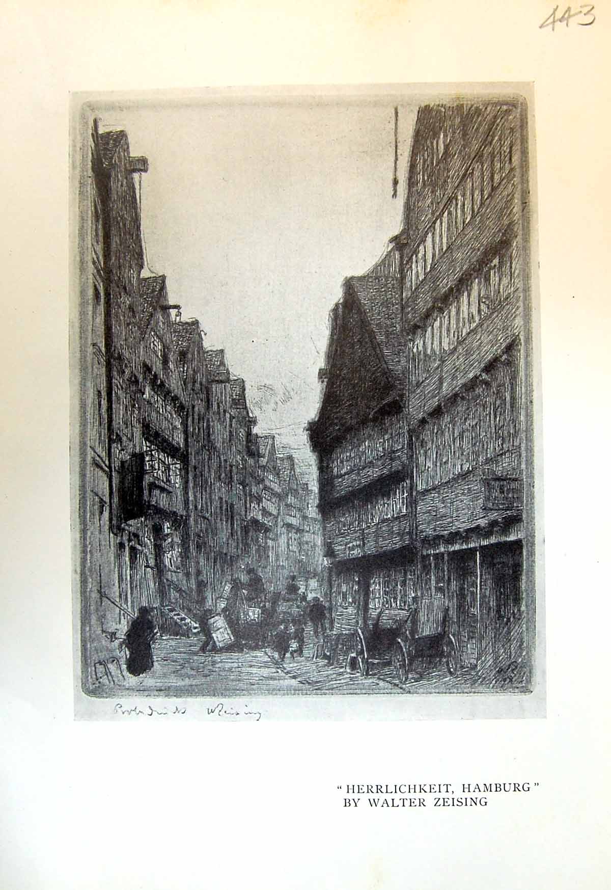 Antique Print Herrlichkeit Hamburg Street Zeising Market Place Leipzig 1913