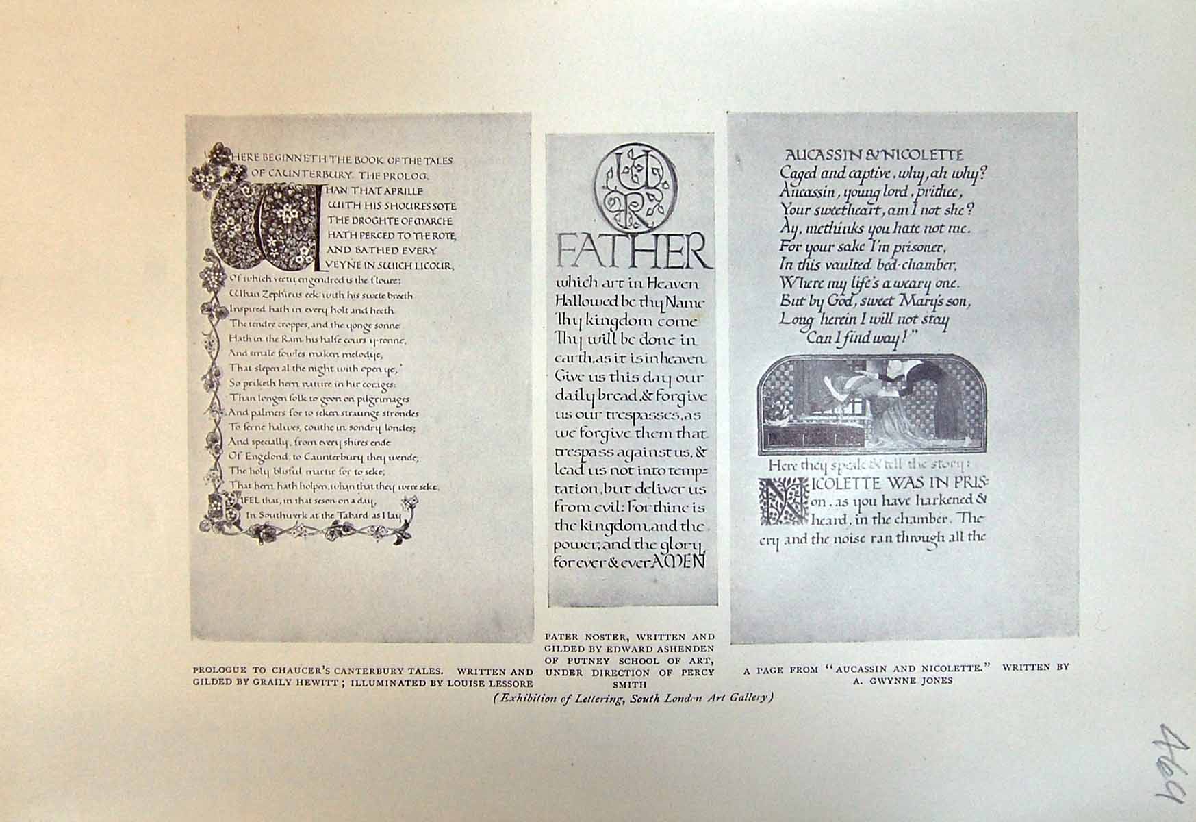 Antique Print Pater Noster Ashenden Chaucer Canterbury Jones Lettering 1913