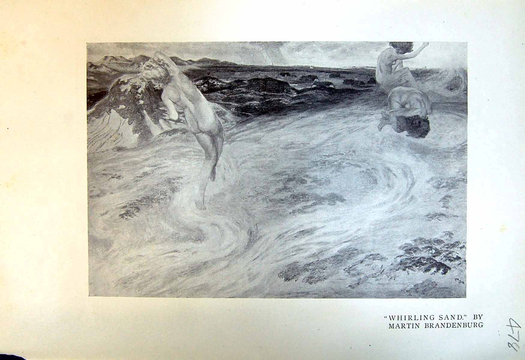Old Antique Print Whirling Sand Nude Ladies Brandenburg Karl Haider 1913 20th