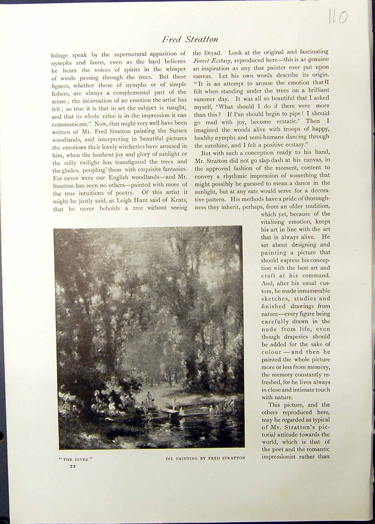 Old Studio 1911 Diver Fred Stratton River Trees Moonrise Trees Lake F 20th