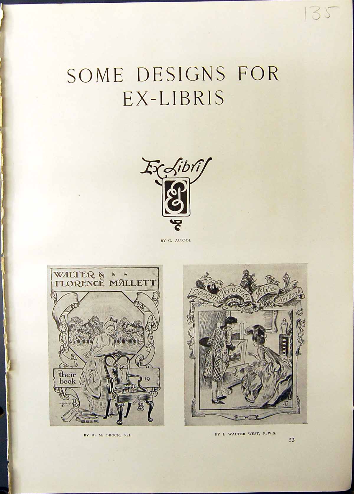 Old Studio 1911 Designs Ex-Libris Brock Walter West Florence Mallett 20th