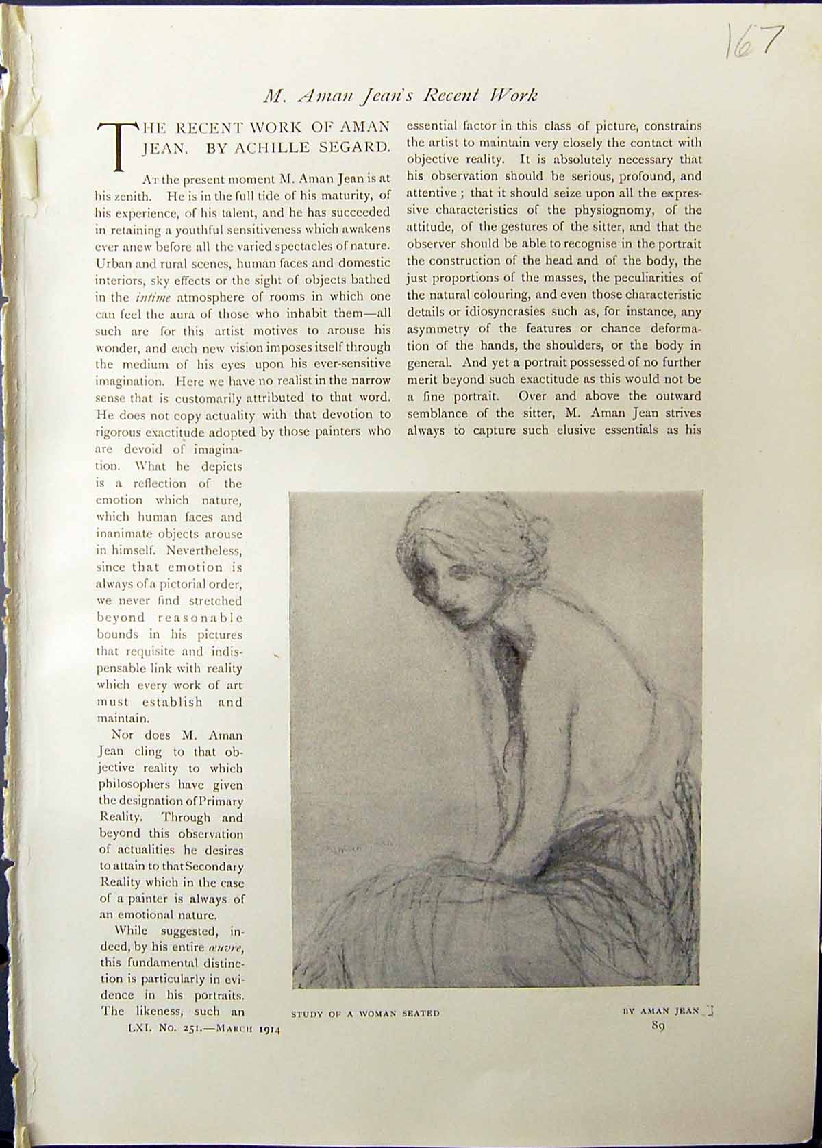 Old Print Studio 1911 Study Woman Sitting Chair Aman Jean Beautiful Lady 20th