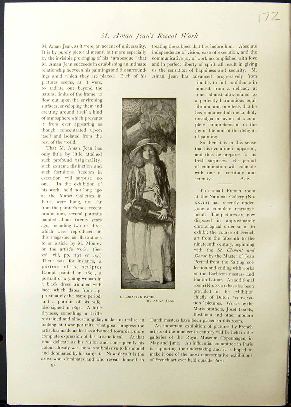 Antique Print Studio 1911 Aman Jean Decorative Panel Lady Music Instruments