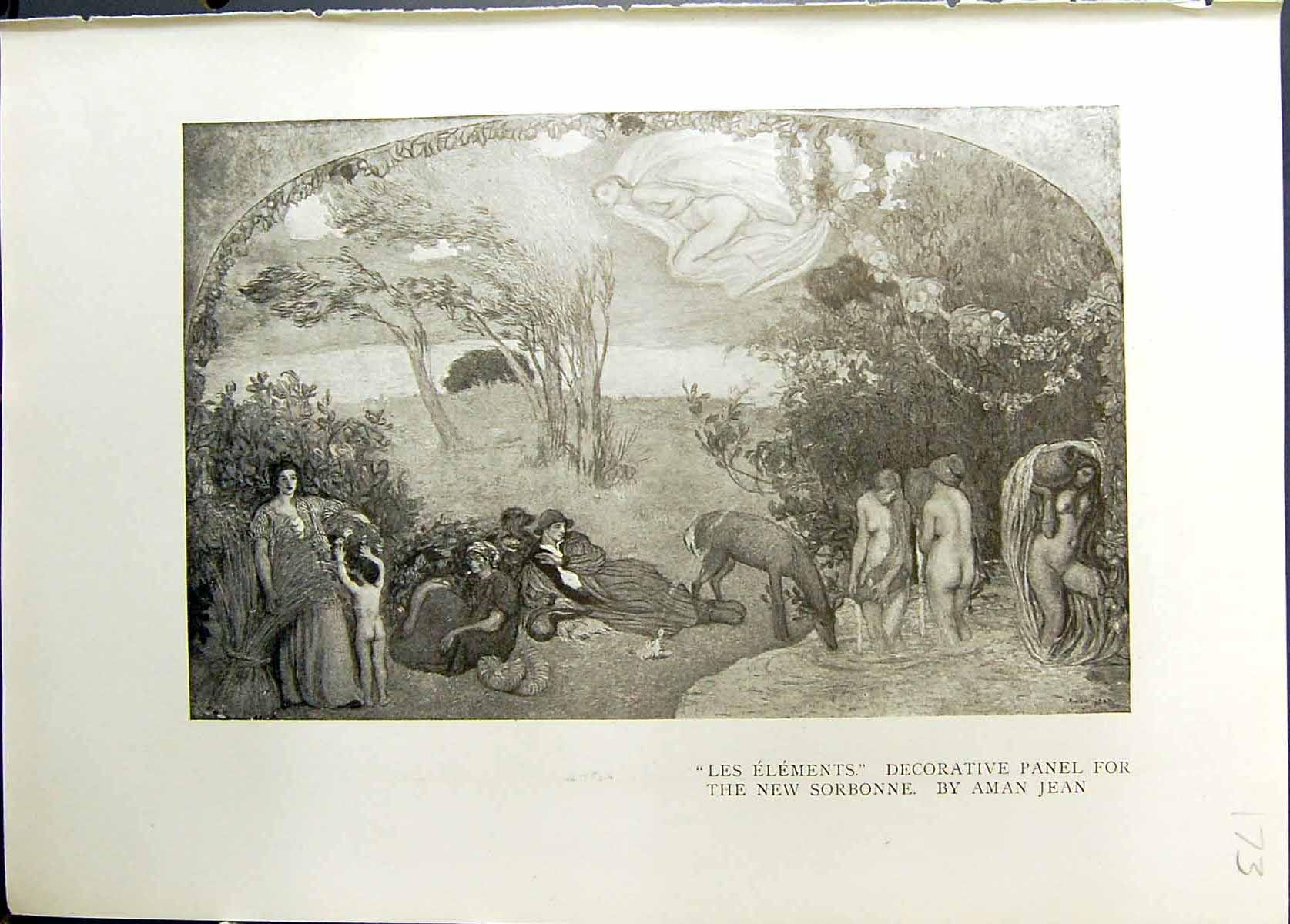 Old Studio 1911 Les Elements Decorative Panel Sorbonne Aman Jean Daug 20th