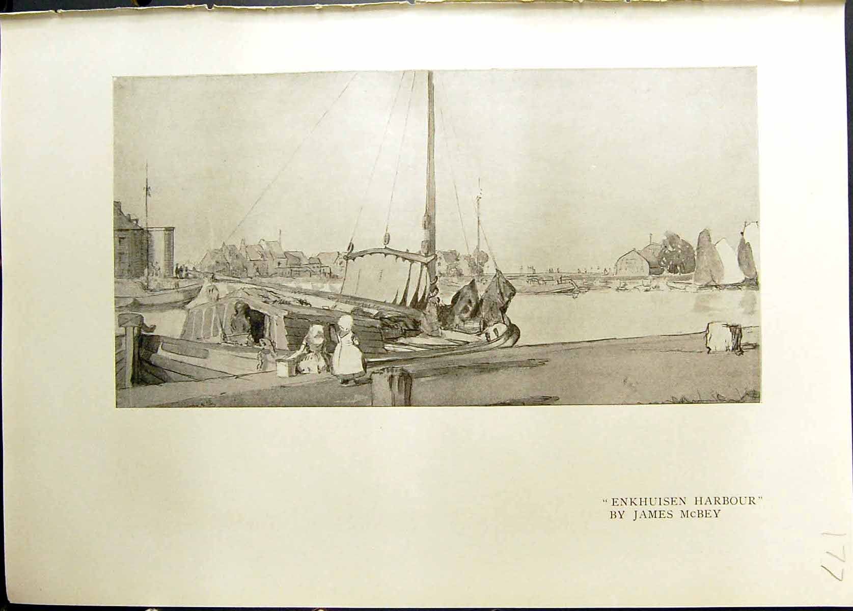 Old Studio 1911 Enkhuisen Harbour Boats James Mcbey Man Cutting Ditch 20th