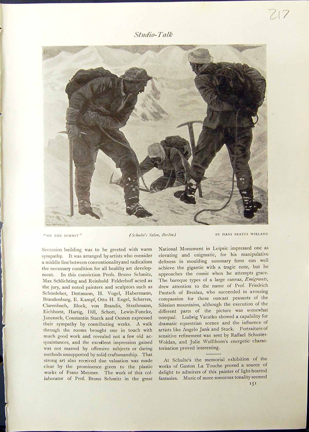 Old Studio 1911 Mountain Summit Snow Hans Beatus Wieland Wandering Mo 20th