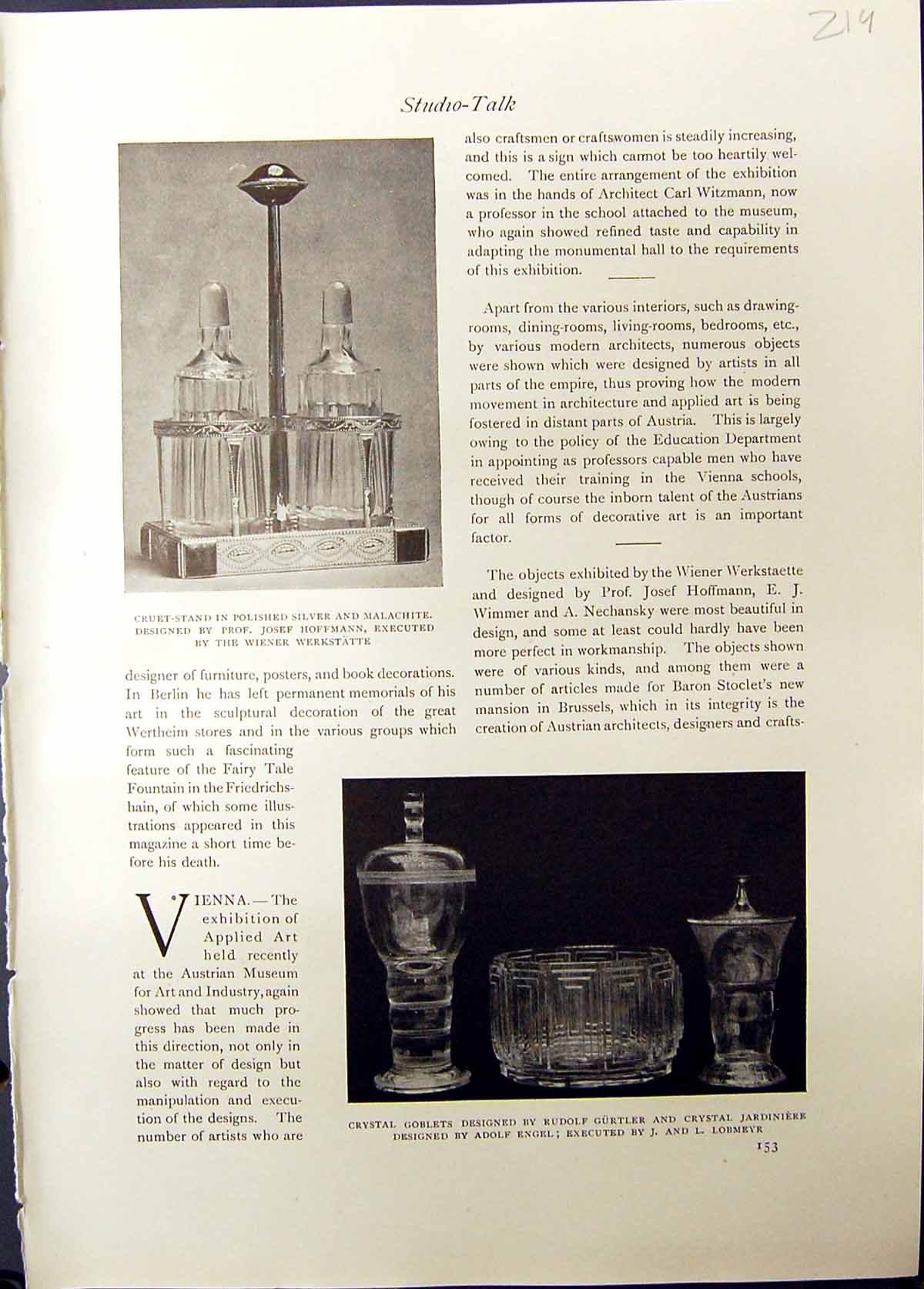 Old Studio 1911 Cruet Stand Silver Werkstatte Crystal Goblets Gurtler 20th