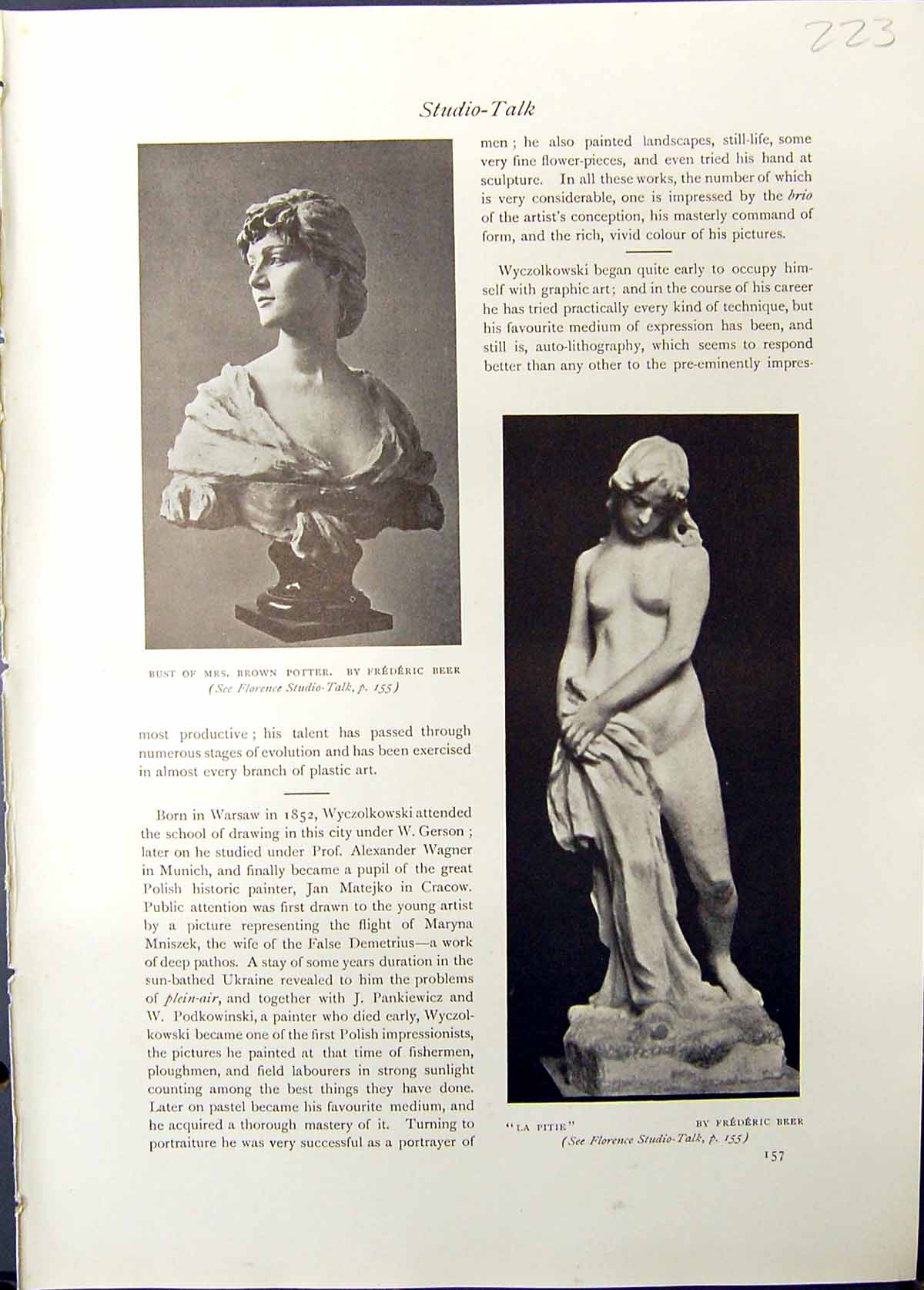 Old Studio 1911 Bust Brown Potter Frederic Beer Sculpture Pitie Fishe 20th