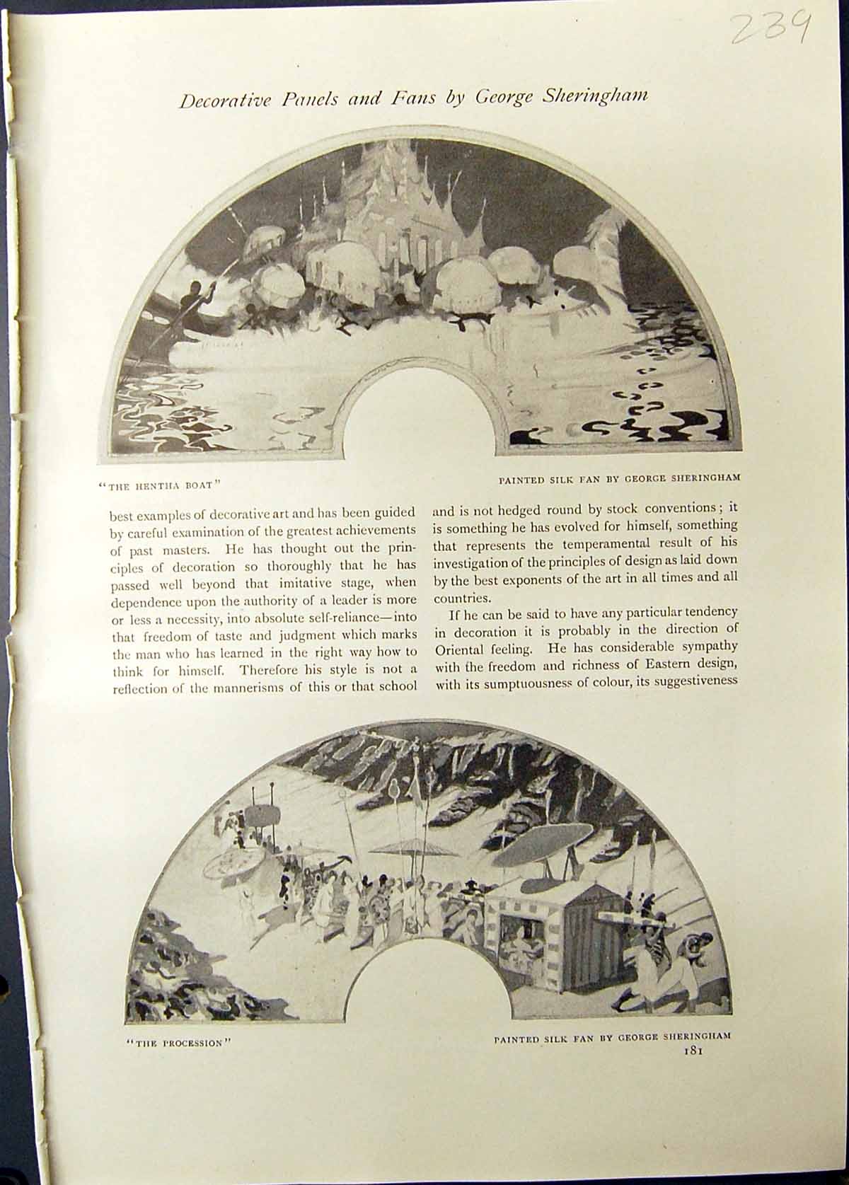Old Studio 1911 Decorative Panels Fans Sheringham Hentha Boat Process 20th