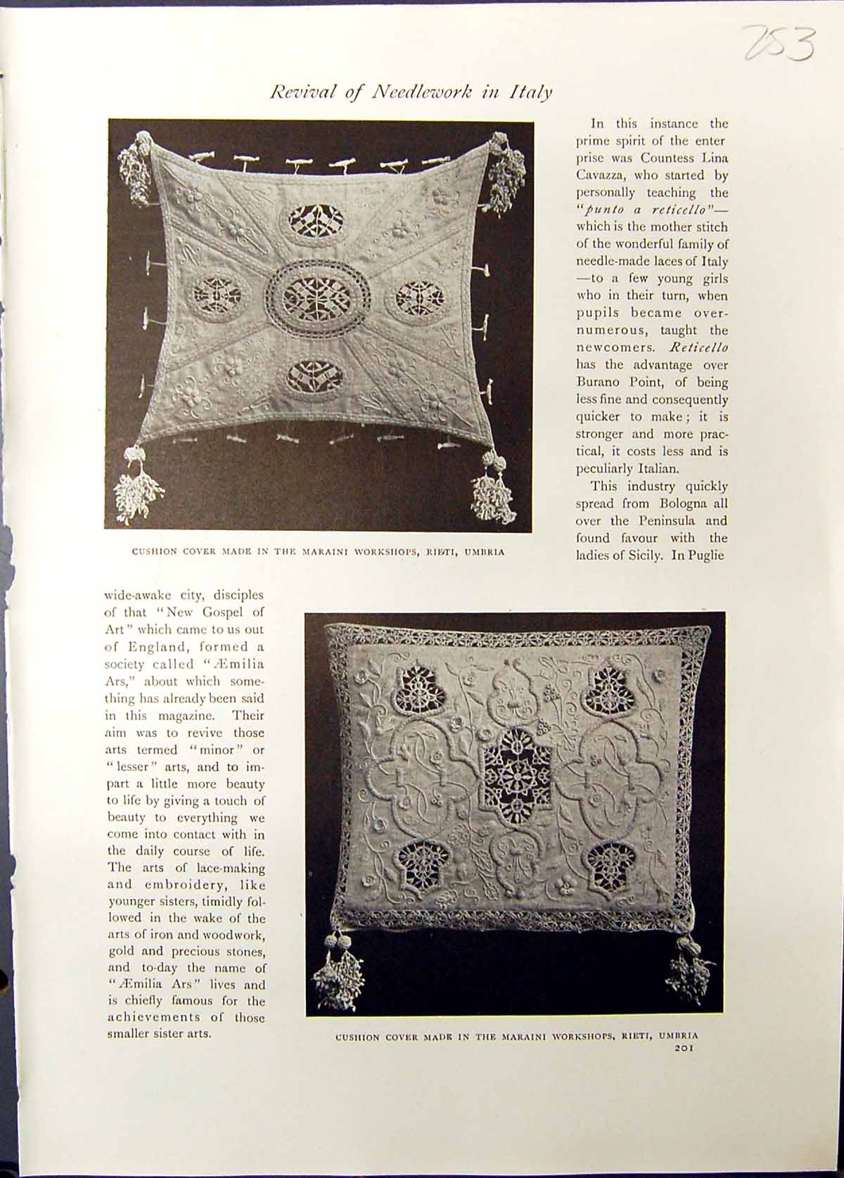 Old 1911 Needlework Italy Cushion Maraini Rieti Umbria Coverlet Bolog 20th