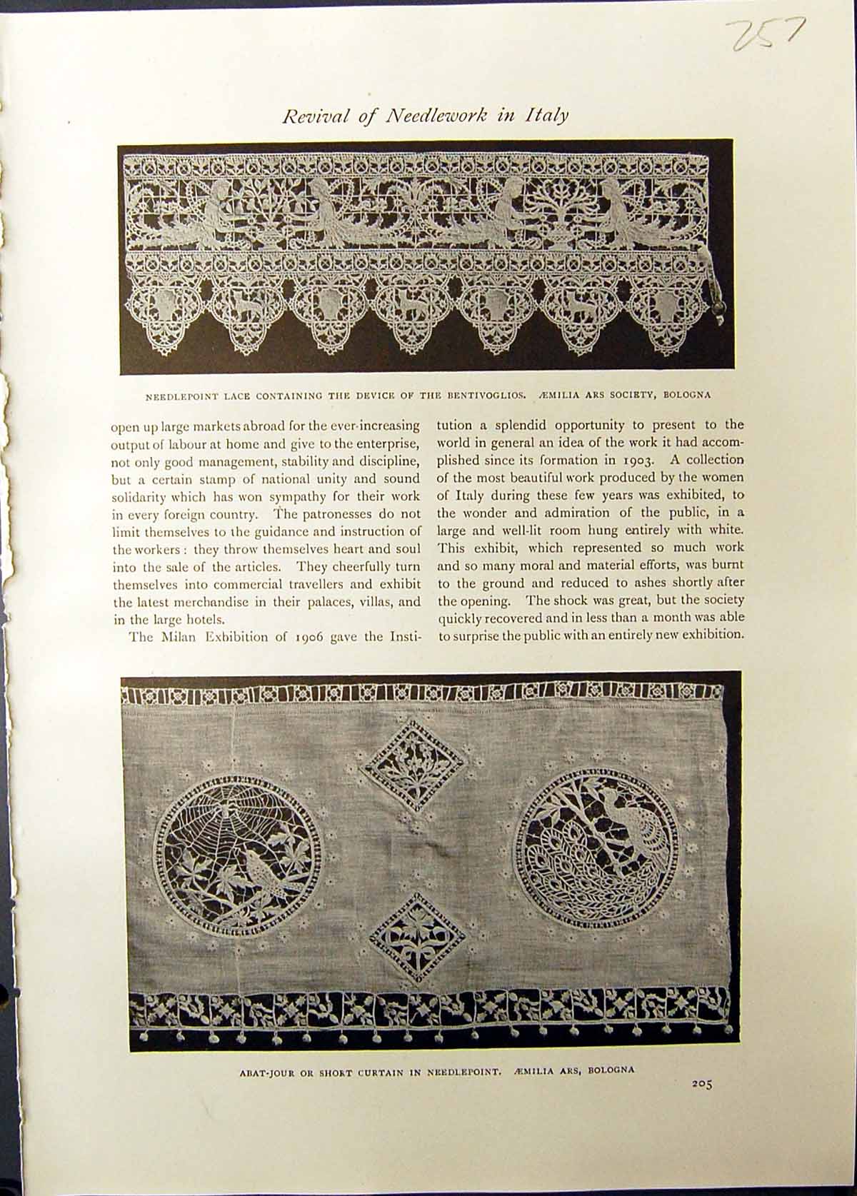 Old Studio 1911 Needlework Italy Lace Bentivoglios Abat-Jour Bologna 20th