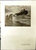 Old Print Studio 1911 Launching Boat Augustus Koopman Hoisting Sails Sea 20th