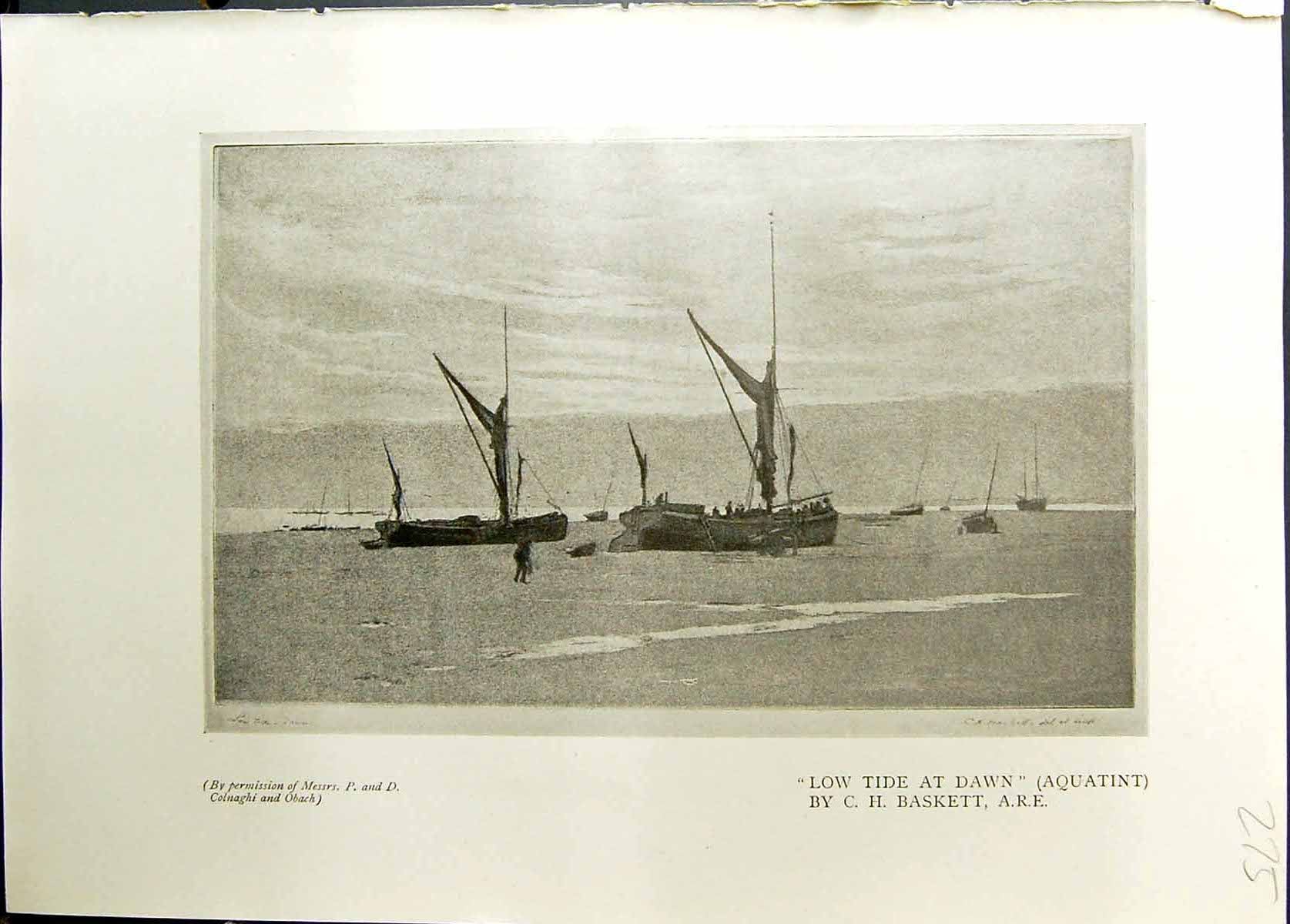 Old Studio 1911 Low Tide Dawn Boats Beach Baskett Winter Sheep Kemp-W 20th