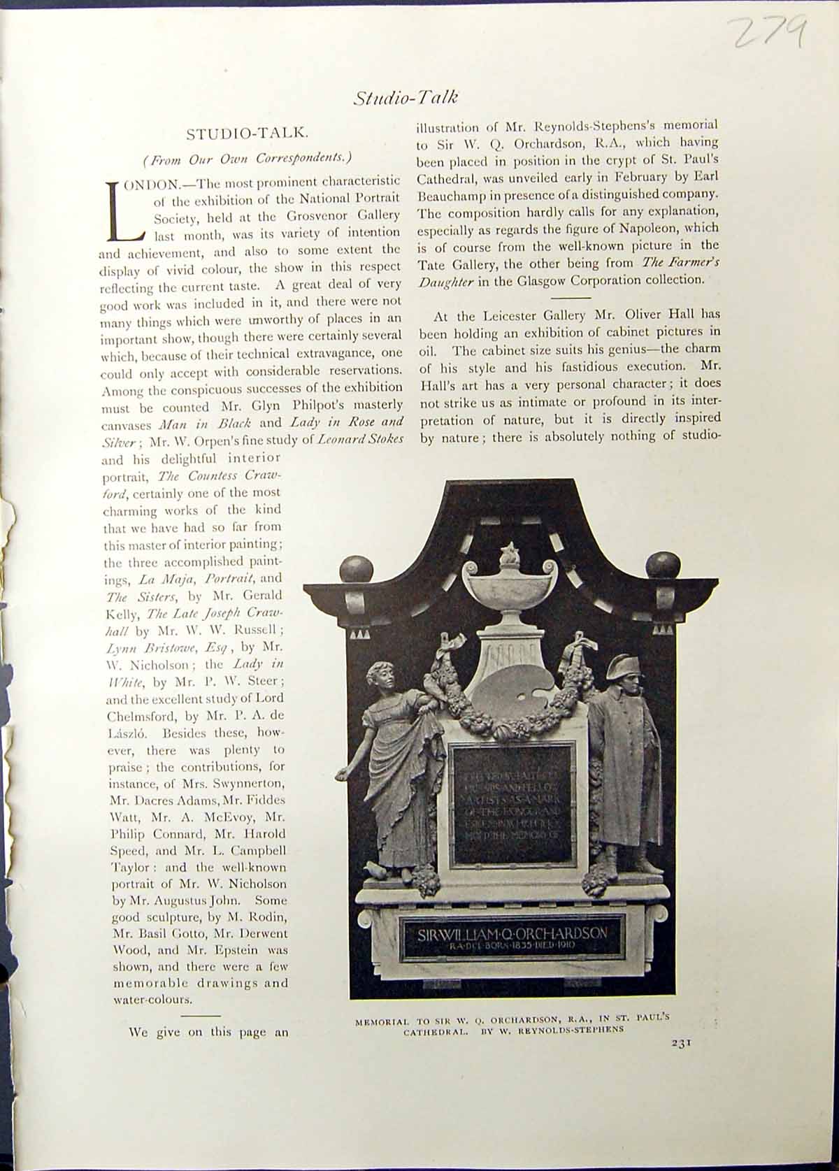Old 1911 Memorial Orchardson Paul'S Cathedral Oak Doorway Castle Ashb 20th