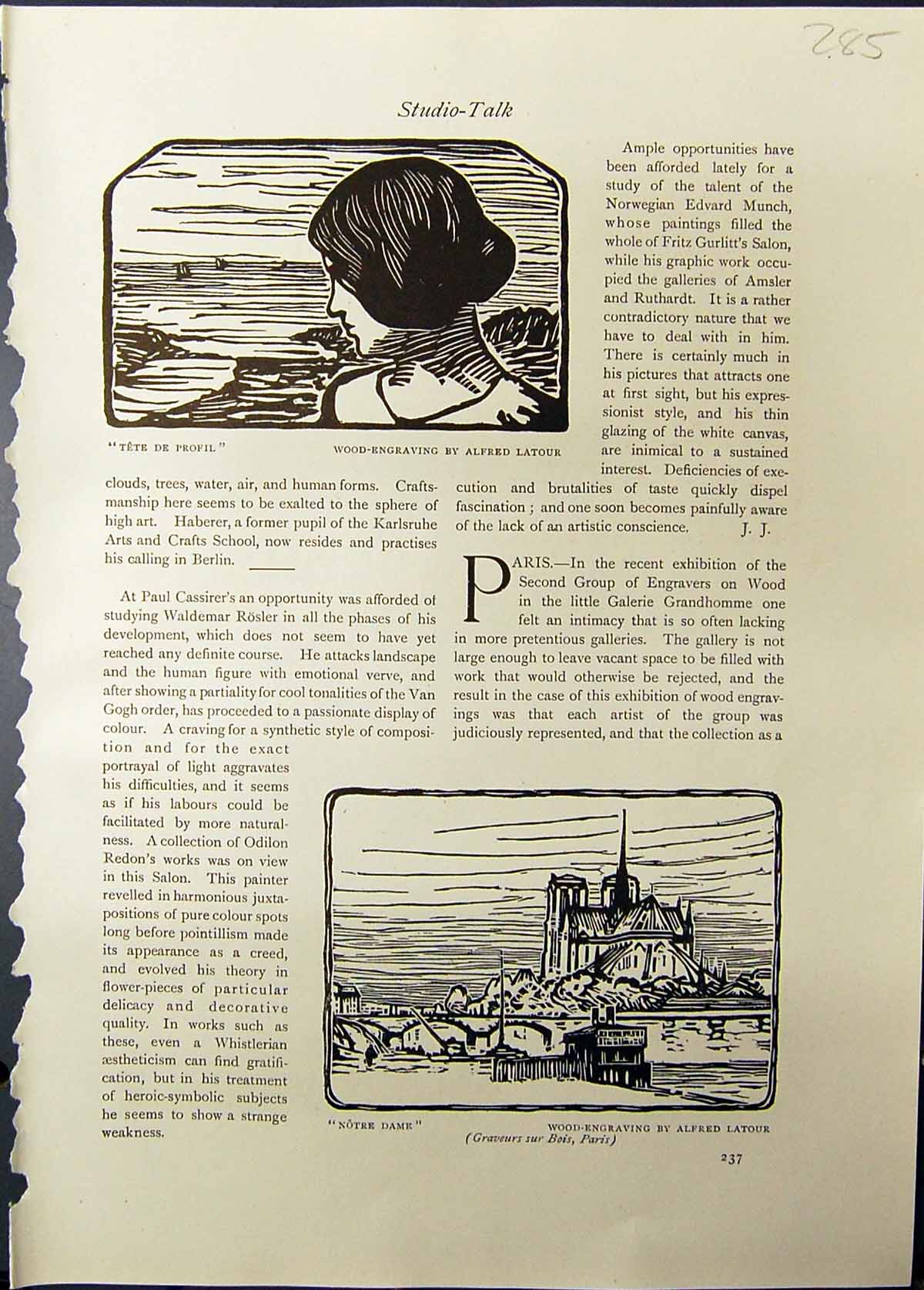 Old 1911 Notre Dame Wood Engraving Alfred Latour Tete Pril Autumn For 20th