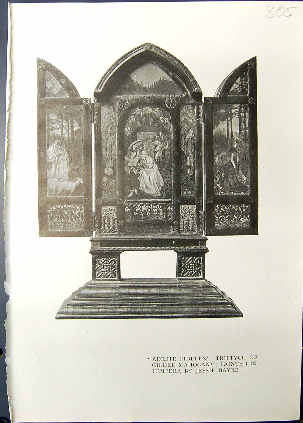 Old Adeste Fideles Triptych Mahogany Jessie Bayes 1911 Wood Cross War 20th