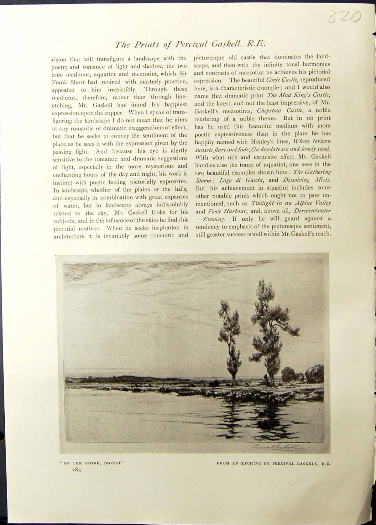 Old Antique Print Studio 1911 River Frome Dorset England Percival Gaskell 20th