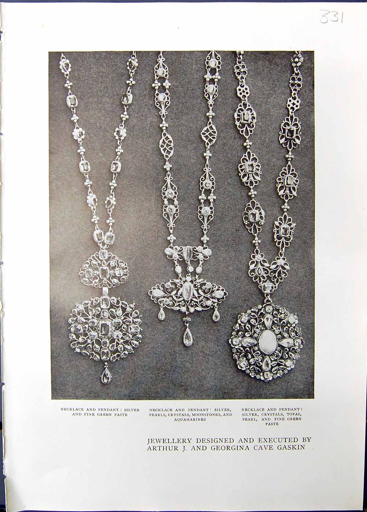 Old Jewellery Arthur Georgina Cave Gaskin Pendant Silver Pearl Opals