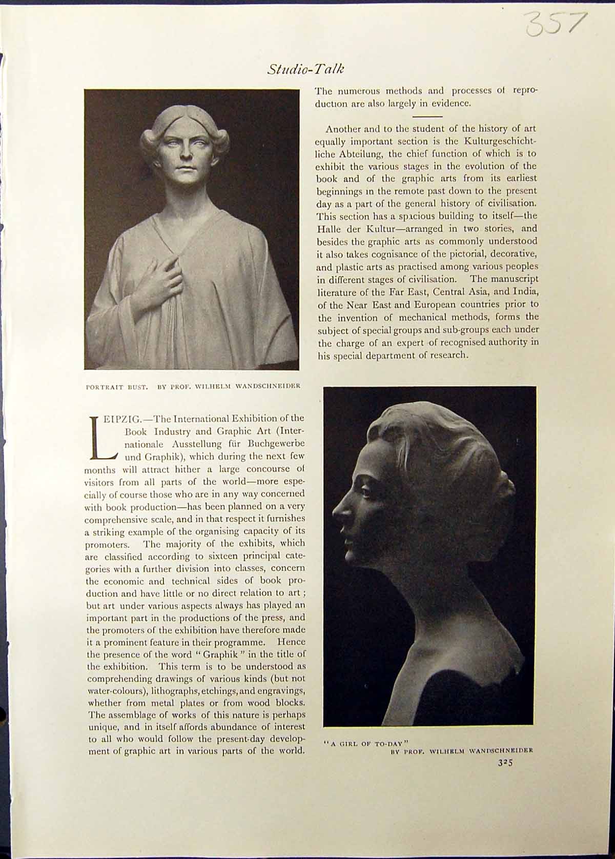 Old Bust Wandschneider Girl Sculpture Aqua Frumerie Bust Studio 1911 20th