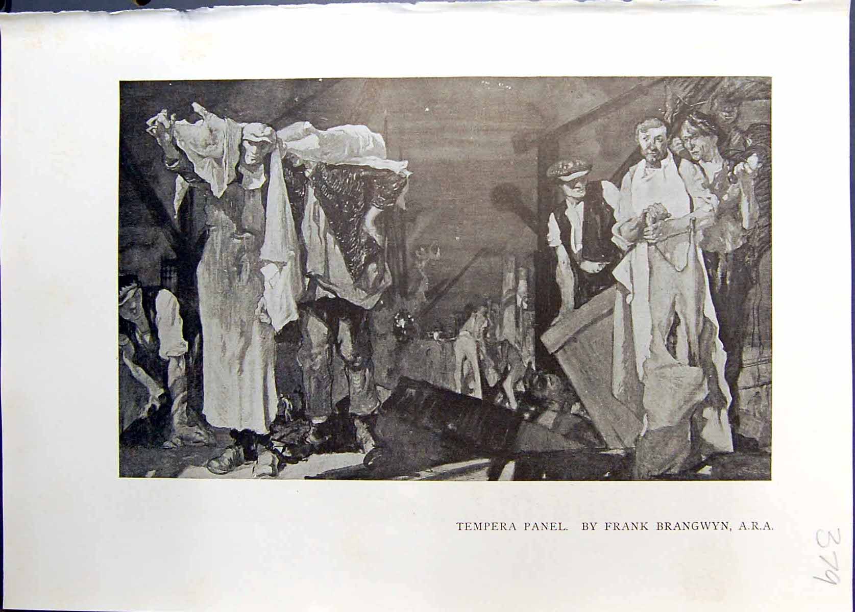 Old Studio 1911 Tempera Panel Frank Brangwyn People Chair Table Carpe 20th
