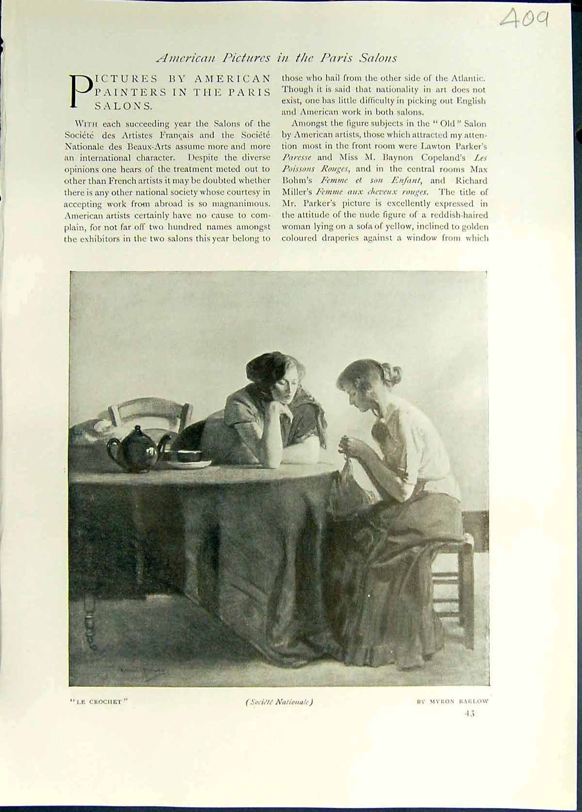 Old Alcove American House Gay Studio 1911 Le Crochet Ladies Myron Bar 20th