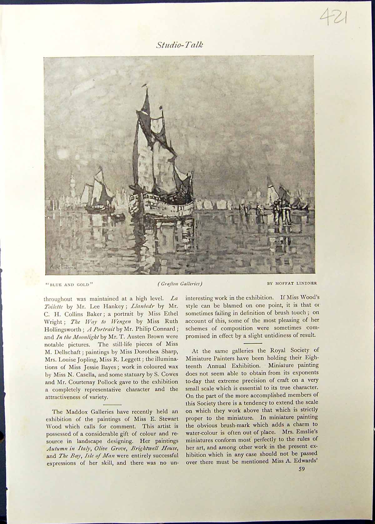Antique Print Studio 1911 Blue GSailing Ships Mfat Lindner Yorinda Yoringel