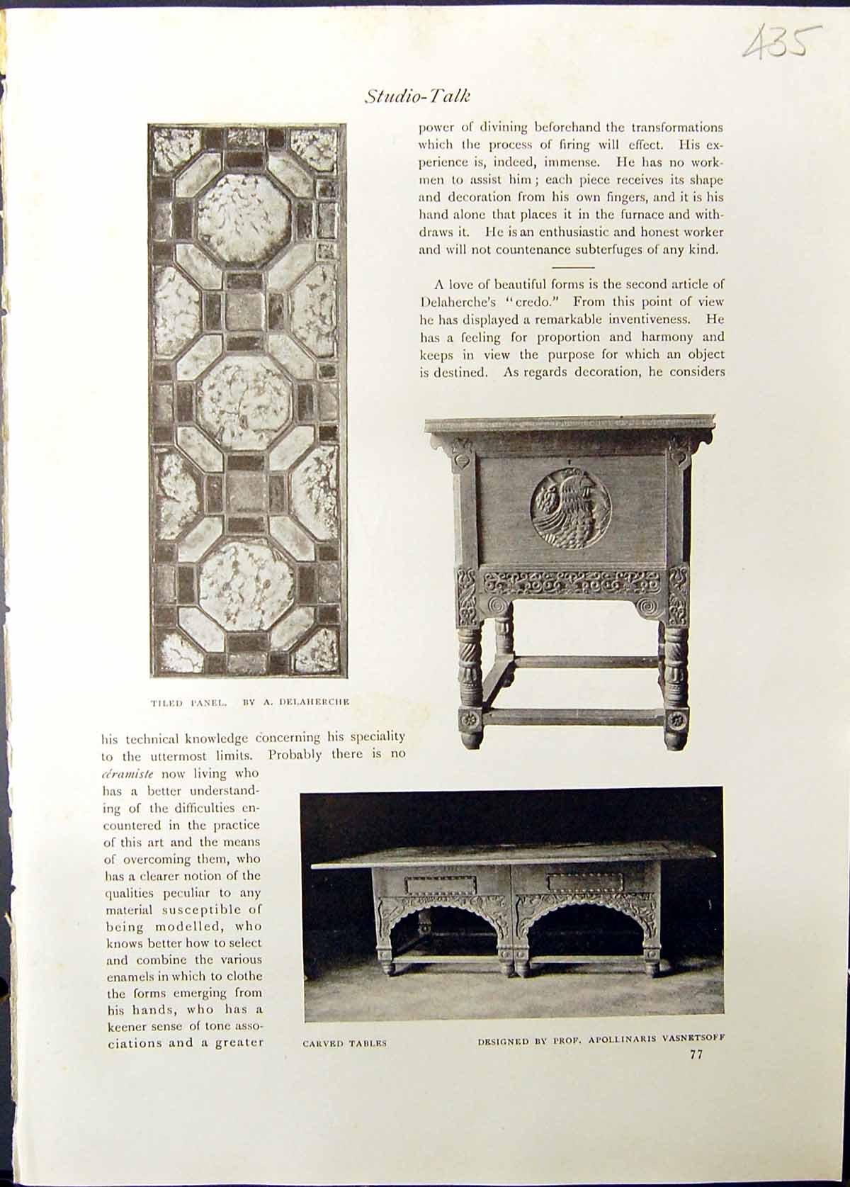 Old Tiled Panel Delaherche Carved Tables Vasnetsf Sideboard Tea Party