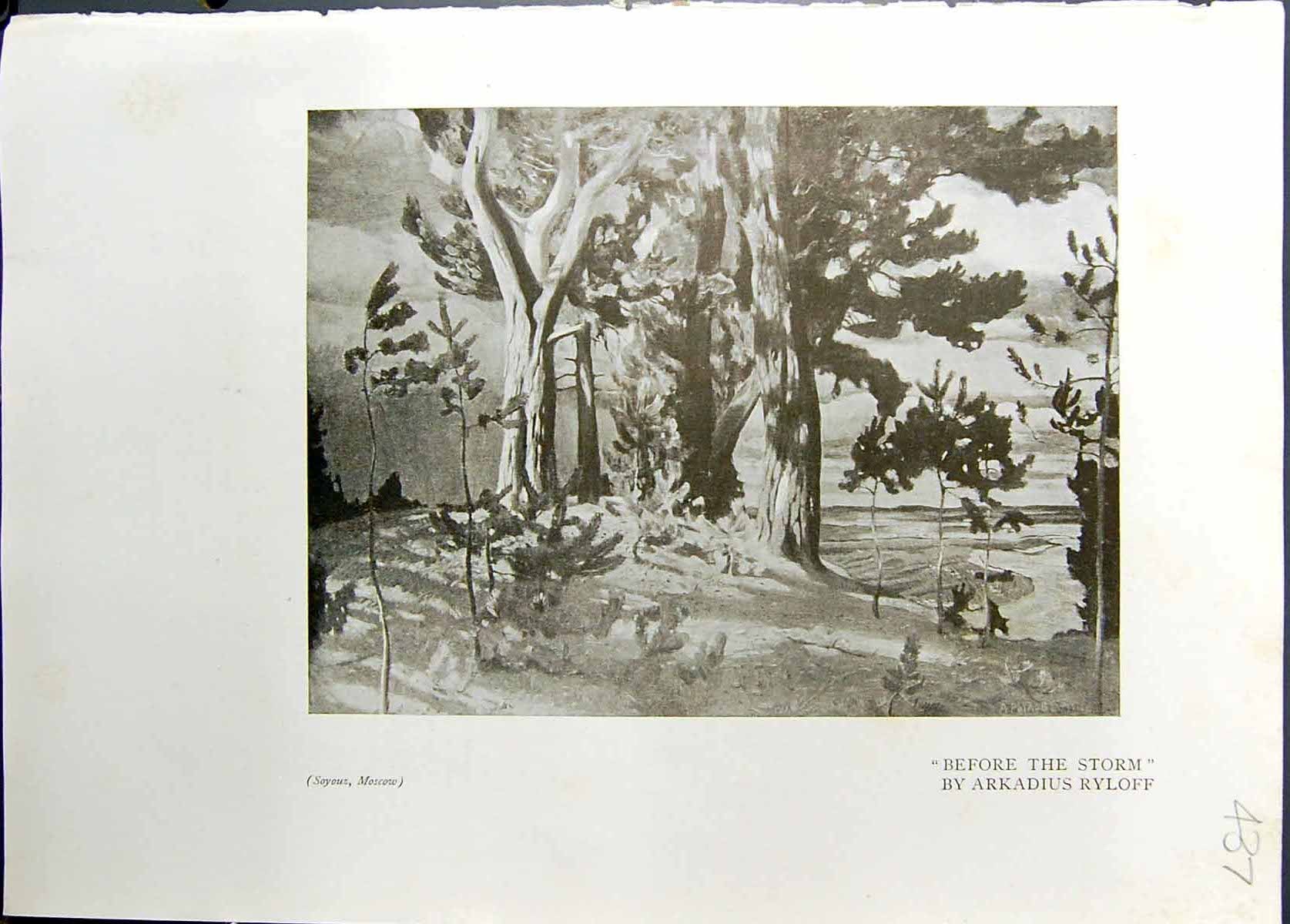 Old Lithographic Gogol Nevski Kordovski 1911 Trees Before Storm Arkad 20th