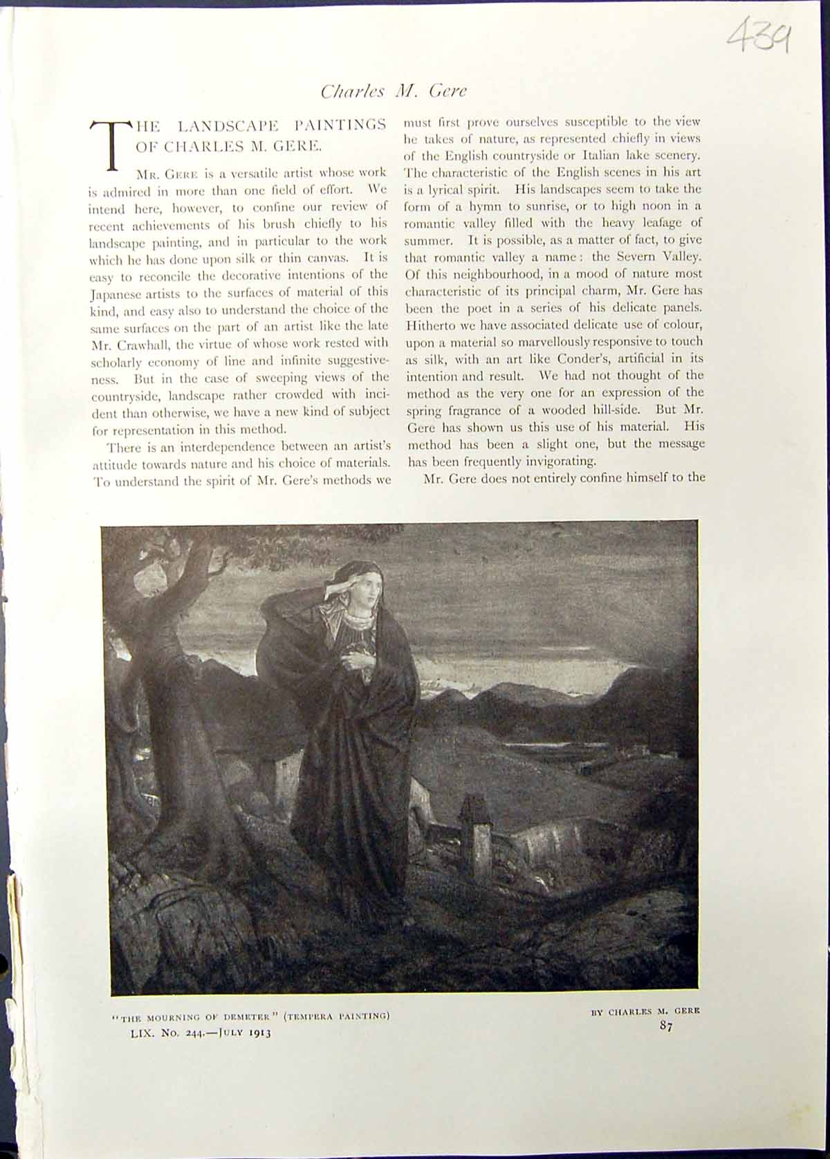 Old Studio 1911 Mourning Demeter Charles Gere Rainbow Hills Morris Hu 20th
