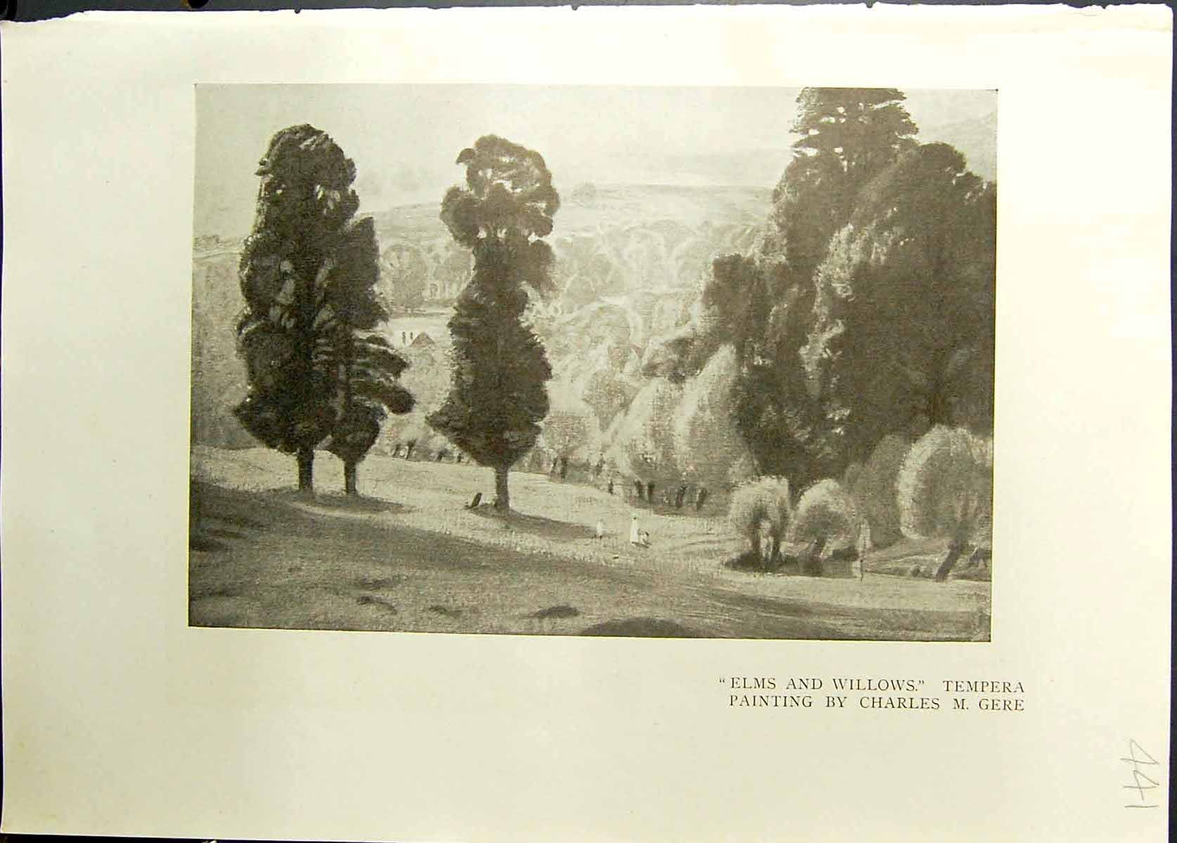 Old Lago Maggiore Lake Hills Studio 1911 Elms Willows Trees Tempera C 20th