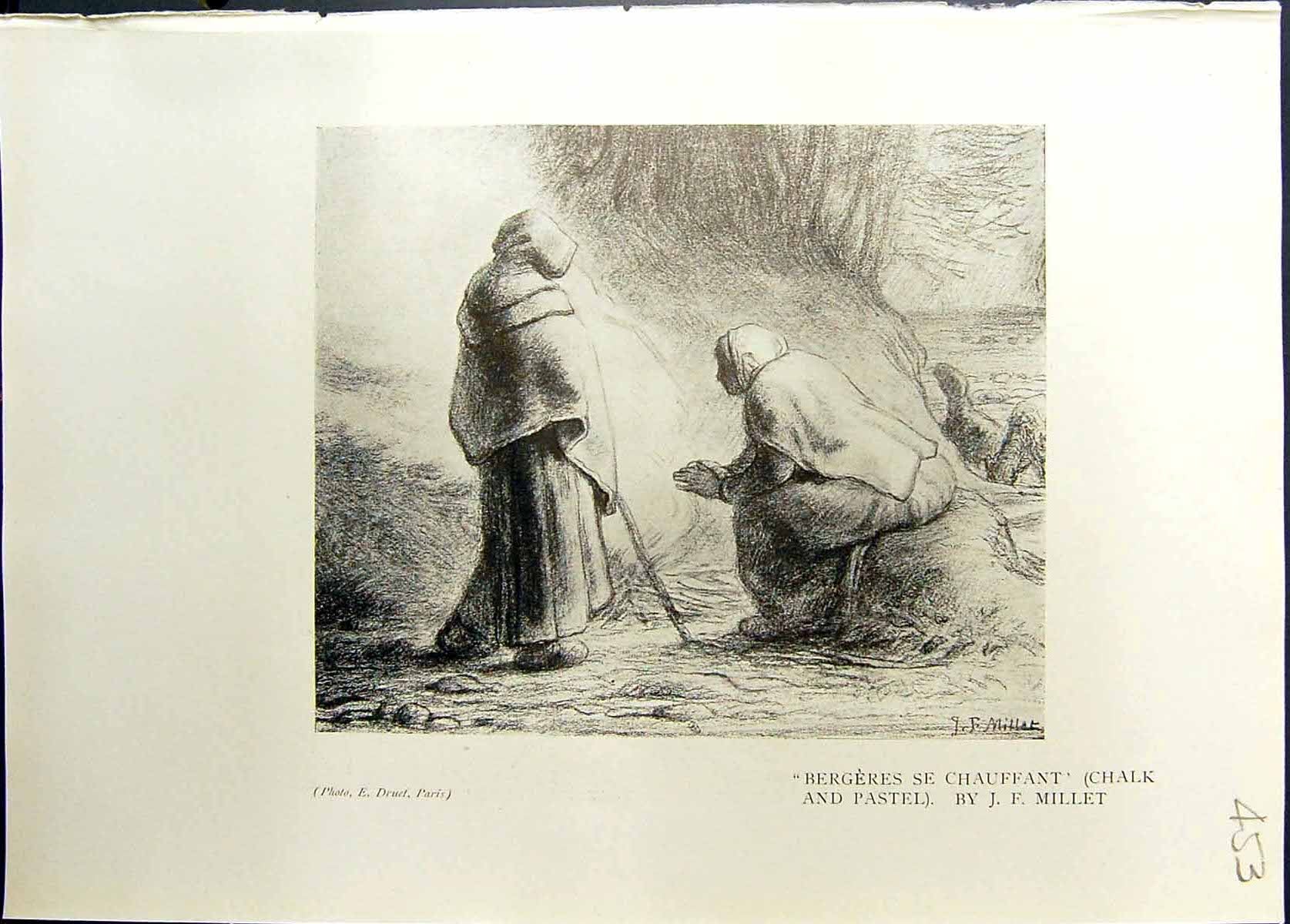 Old Bergeres Chauffant Chalk Pastel Millet Contaonnier Poor Man Druet