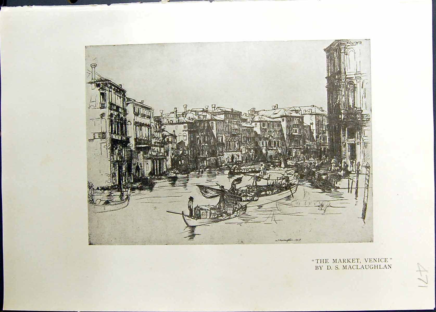 Old Print Market Venice Canal Boats Maclaughlan White Palace Studio 1911 20th