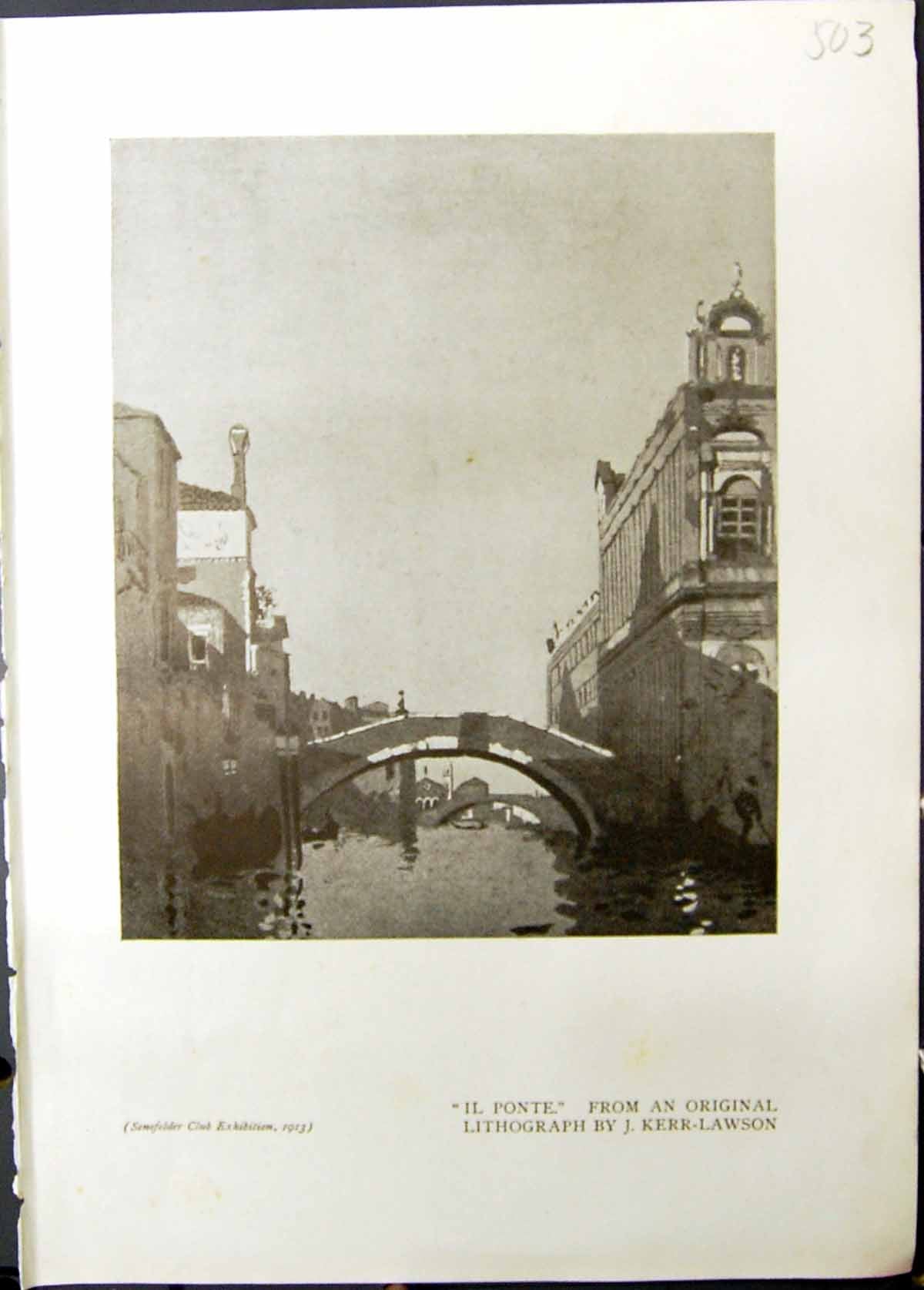 Old Studio 1911 Il Ponte Lithograph Kerr-Lawson Canal Bridge Architec 20th