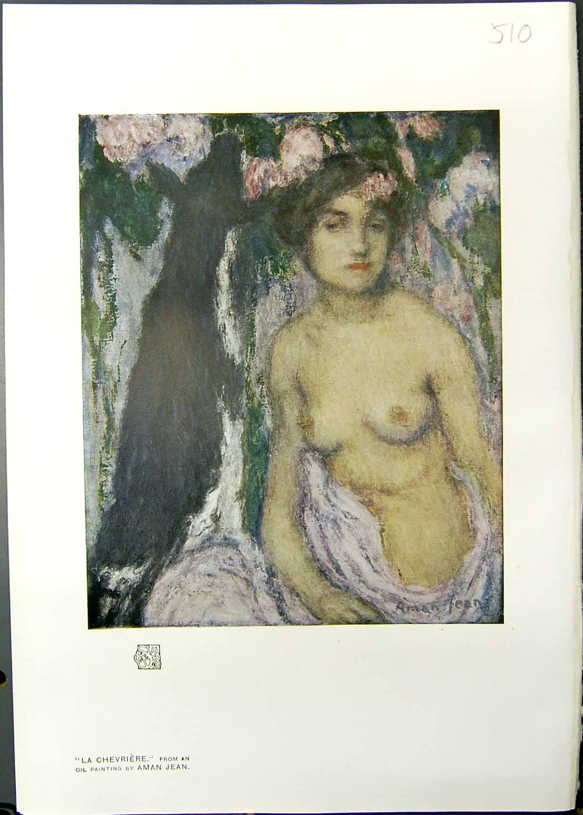 Antique Old Print Studio 1911 La Chevriere Nude Lady Oil Painting Aman Jean