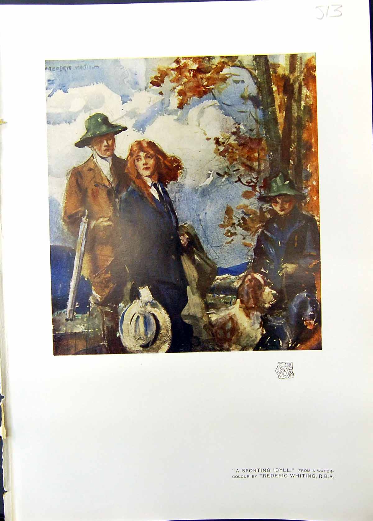 Antique Print Studio 1911 Sporting Idyll Man Ladies Hunting Gun Dog Whiting