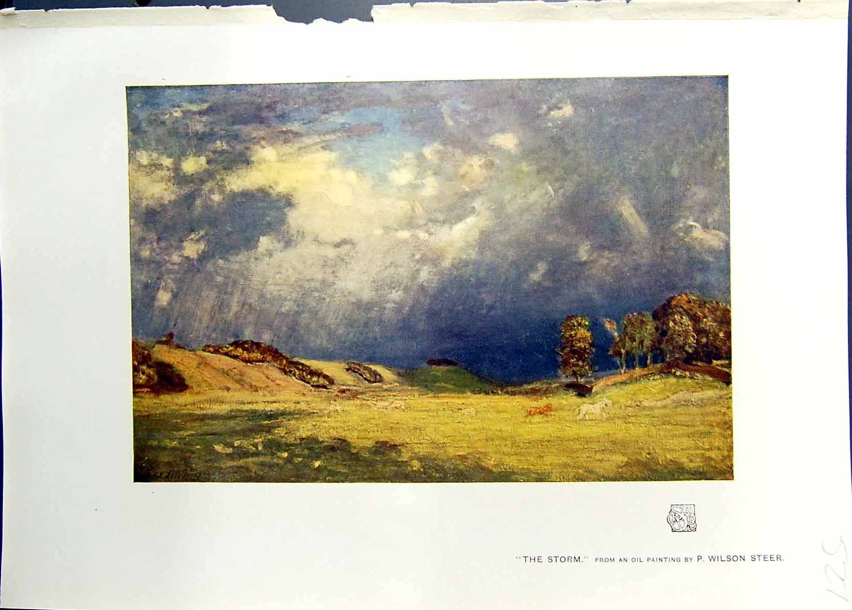 Antique Print Colour Storm Landscape Oil Pianting Wilson Steer Studio 1911 20th