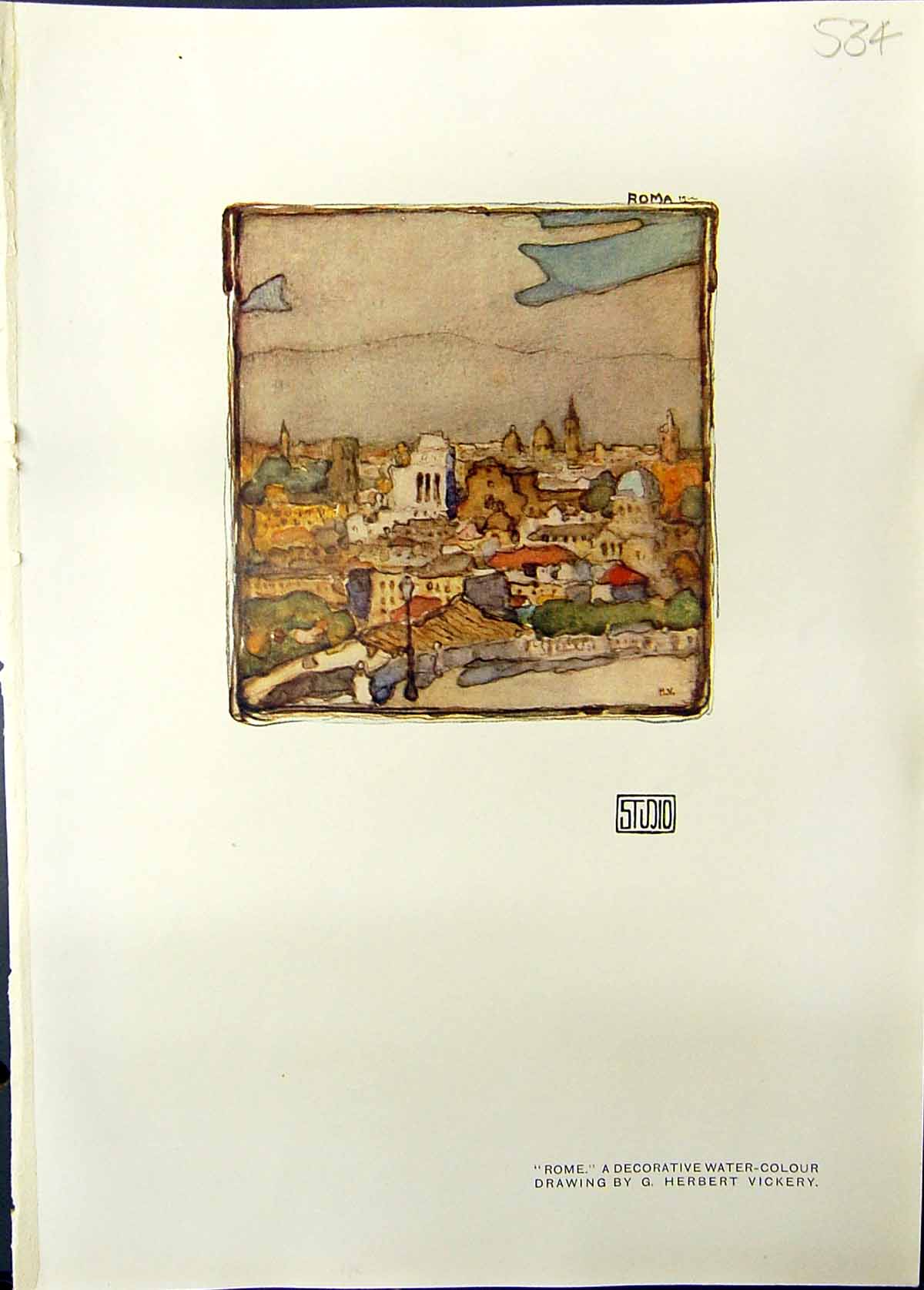 Old Antique Print Studio 1911 Rome Italy Decorative Water-Herbert Vickery 20th