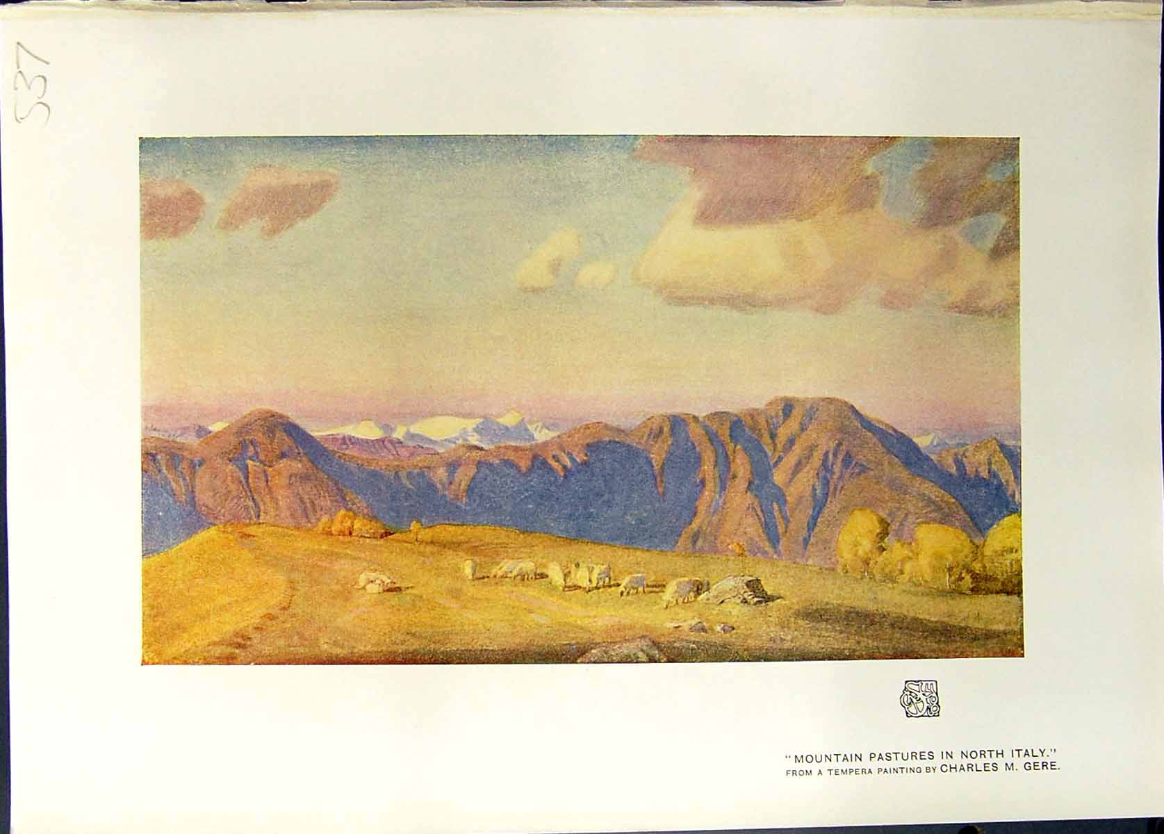 Antique Print Colour Mountain Pastures North Italy Charles Gere Studio 1911