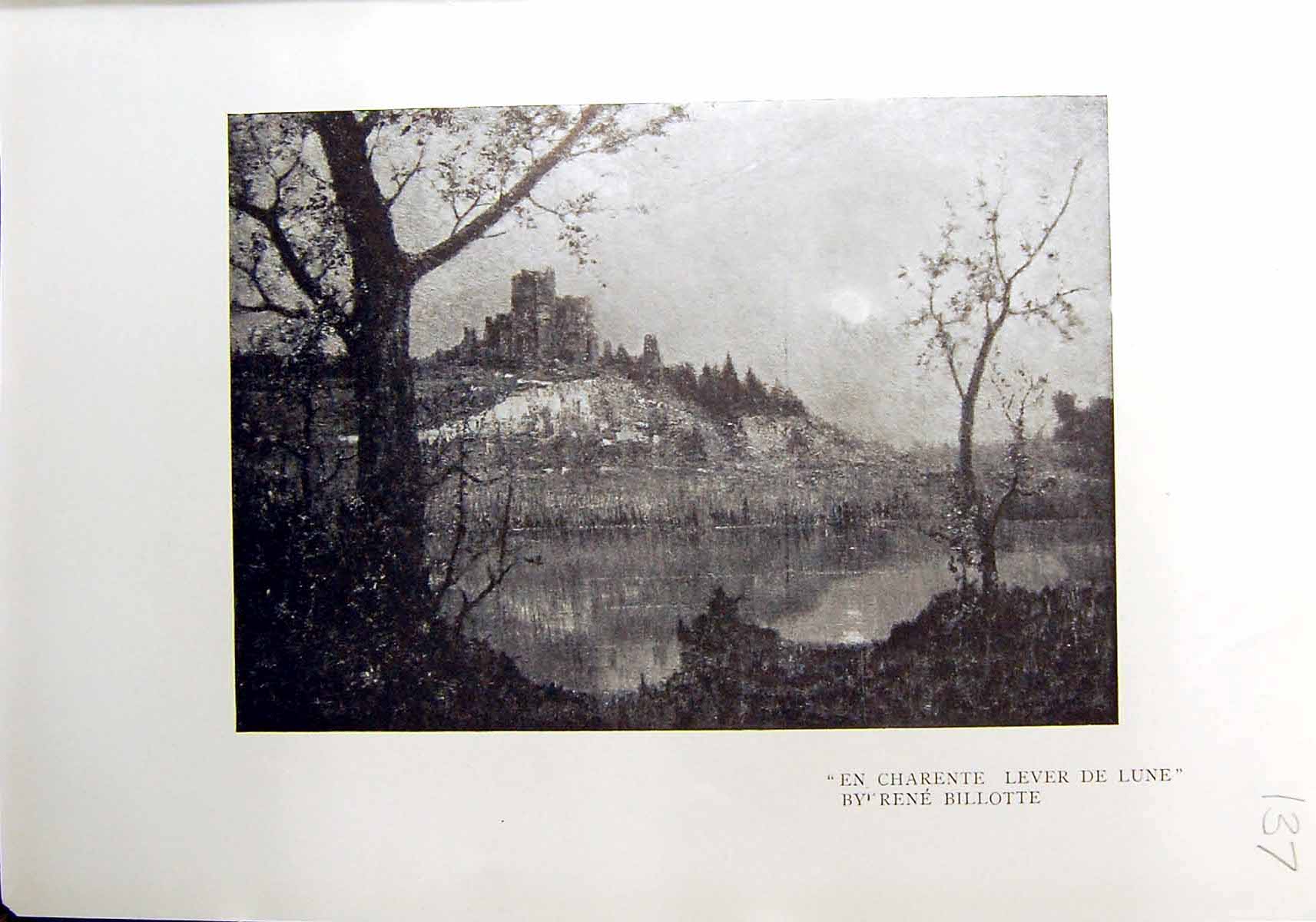 Antique Print Charente Lever Lune Rene Billotte 1912 Crepuscule Lake Trees 20th