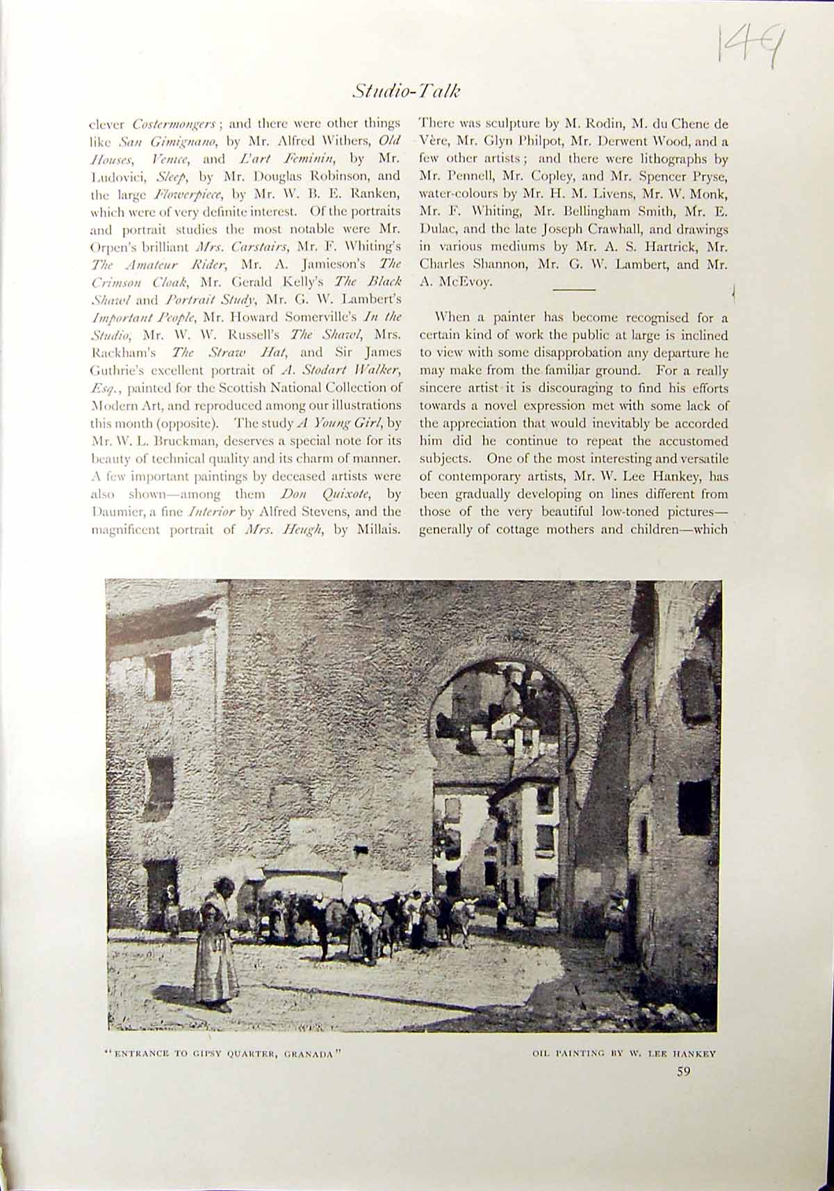 Old Antique Print Gipsy Quarter Granada Hankey 1912 Afternoon Light Cows 20th