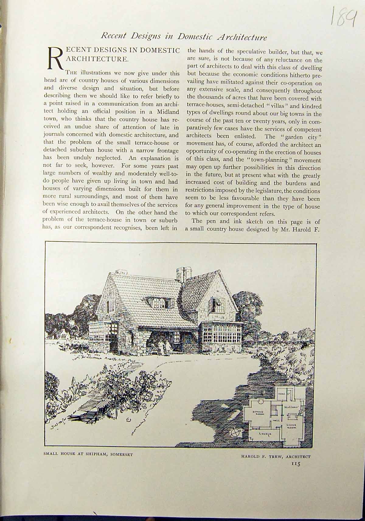Old Small House Shipham Somerset Trew Architecture 1912 Plan Piper'S 20th