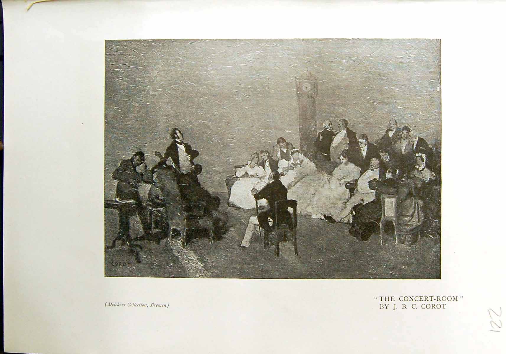 Antique Old Print Concert Room Music Corot Lady New Bonnet Edouard Manet 1912