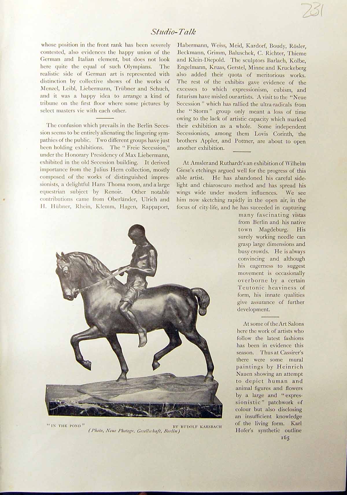 Old Pond Bronze Sculpture Rudolf Kaesbach Horse 1912 Commerce Industr 20th