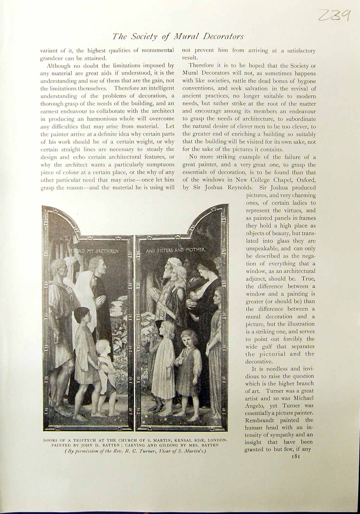 Old Doors Triptych Church Martin Kensal London Batten 1912 Chelsea To 20th