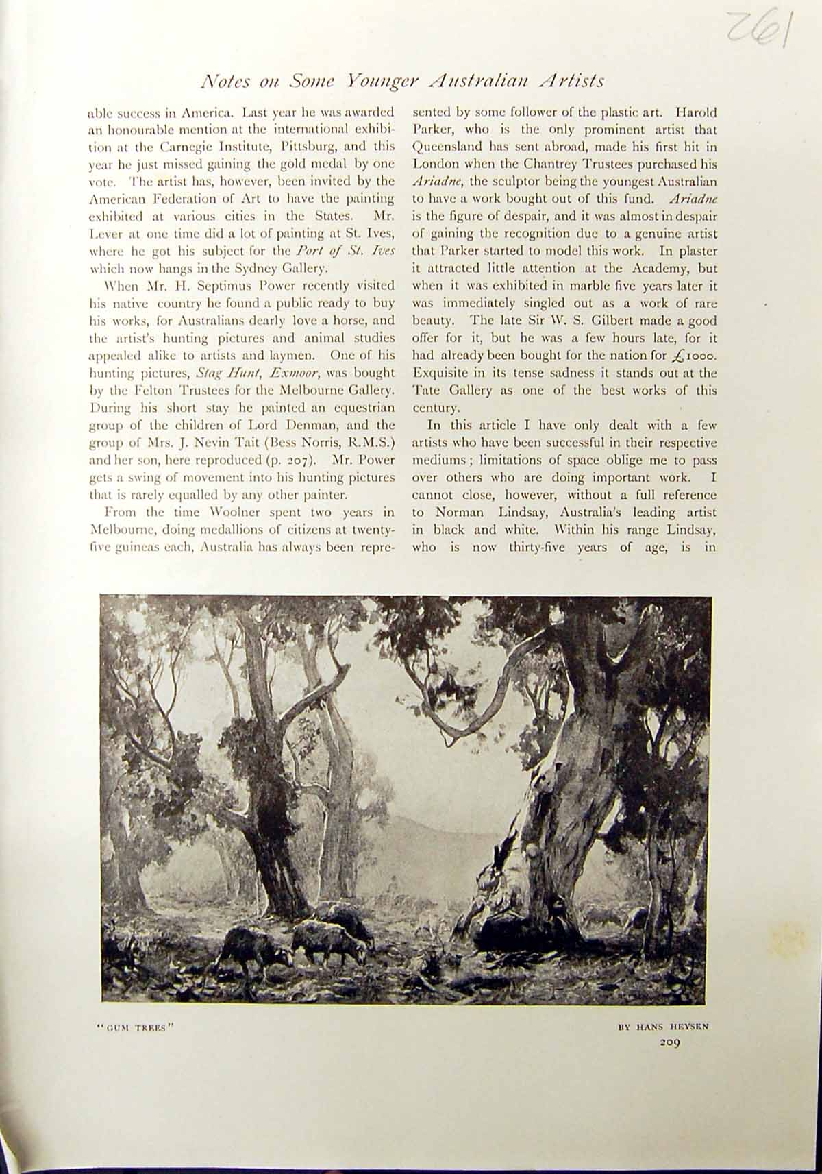 Old Print Gum Trees Hans Heysen Cornish Fishing Village Hayley Lever 1912 20th