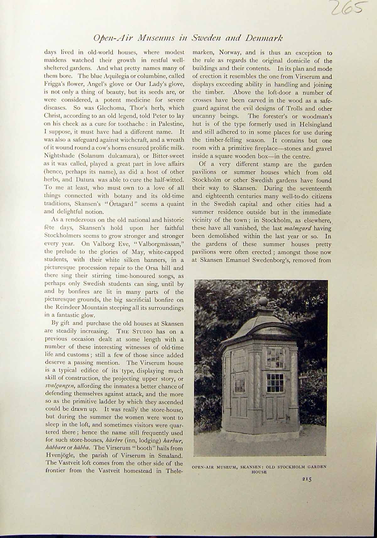 Old Print 1912 Open-Air Museum Skansen Stockholm Sweden Jonkoping Church 20th