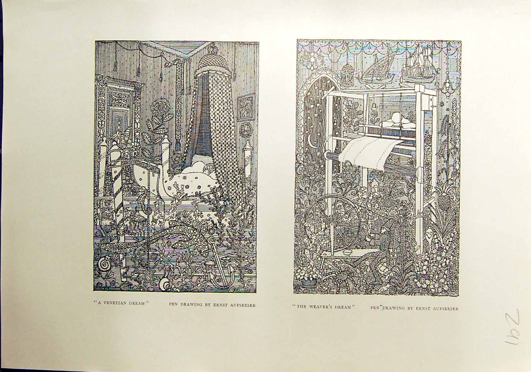 Old Print 1912 Venetian Dream Aufseeser Weaver'S Dream Dancers Grandjouan 20th