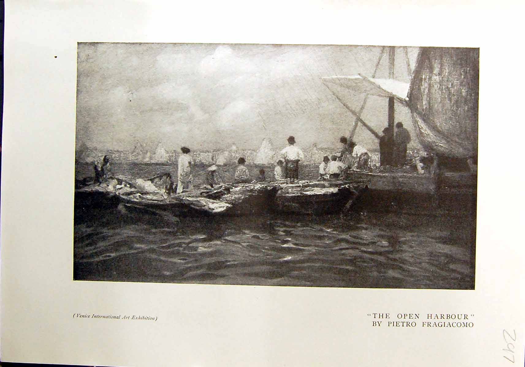 Old 1912 Open Harbour Ship Boats Fragiacomo Viennese Courtyard Rothe 20th