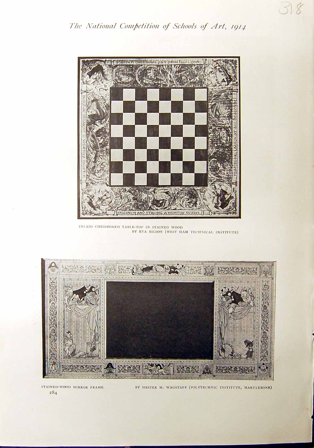 Old Chessboard Eva Bilson Wagstaff 1912 Panel School Hf Cabinet Gesso 20th