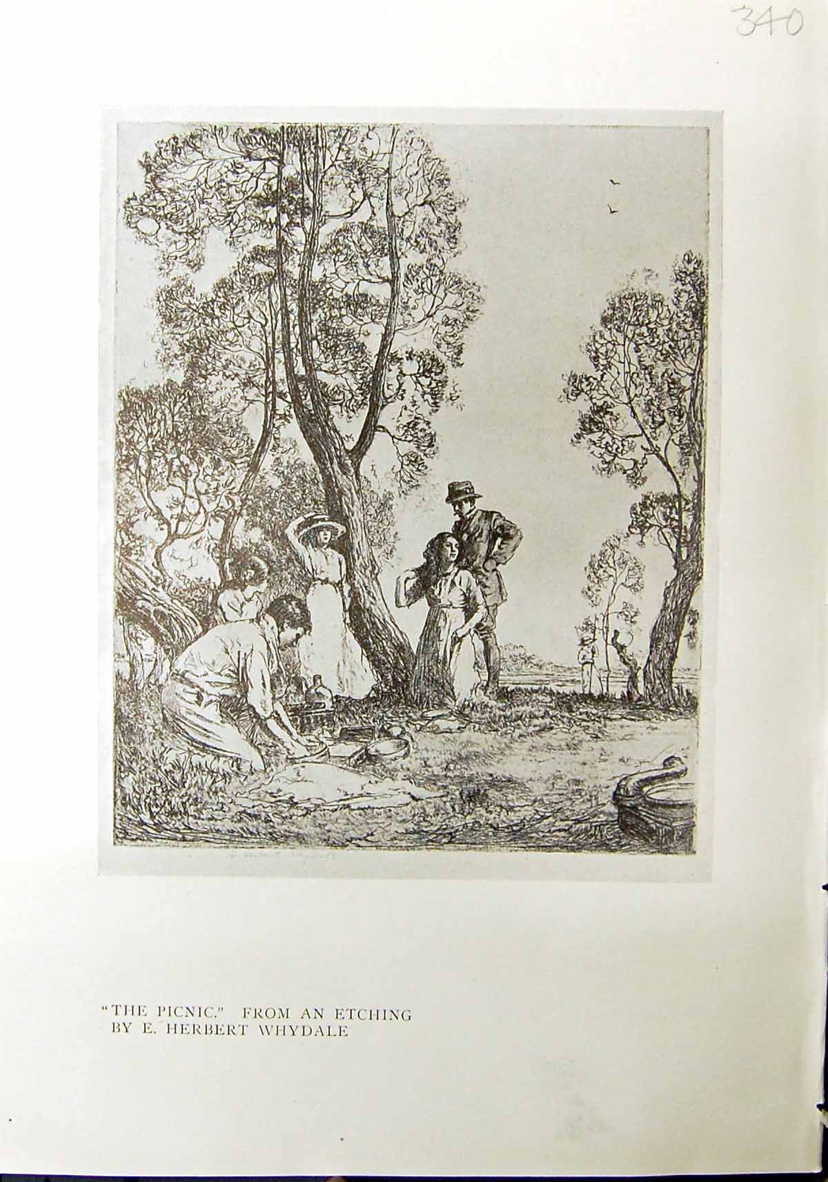 Antique Old Print Picnic Herbert Whydale 1912 Ploughmans Team Farming Bathers